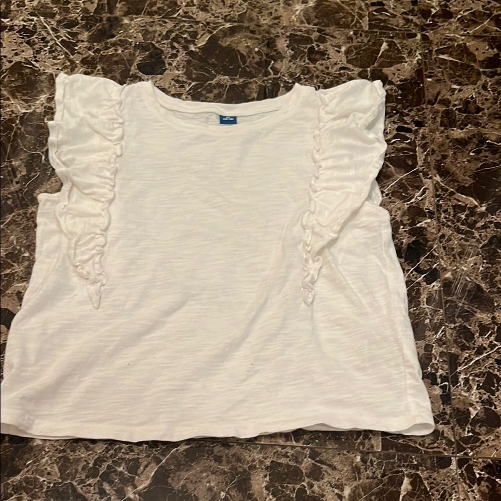 Old Navy White Short Sleeve Tee with Ruffle Details